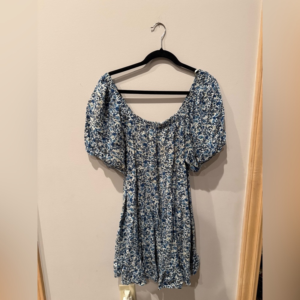 Wild Fable Blue Floral Baby Doll Puff-Sleeve Dress